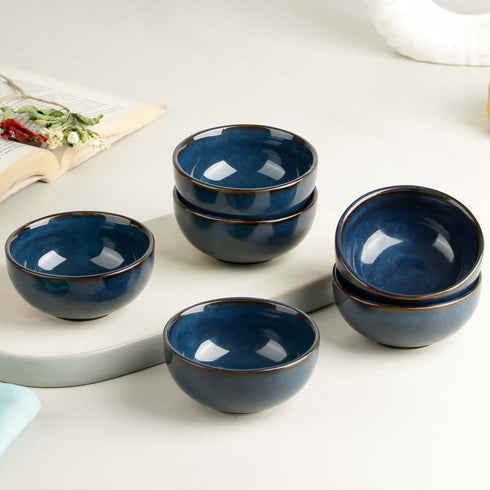 Galaxy Blue Ceramic Vegetable Bowl Set of 6, 150 ML